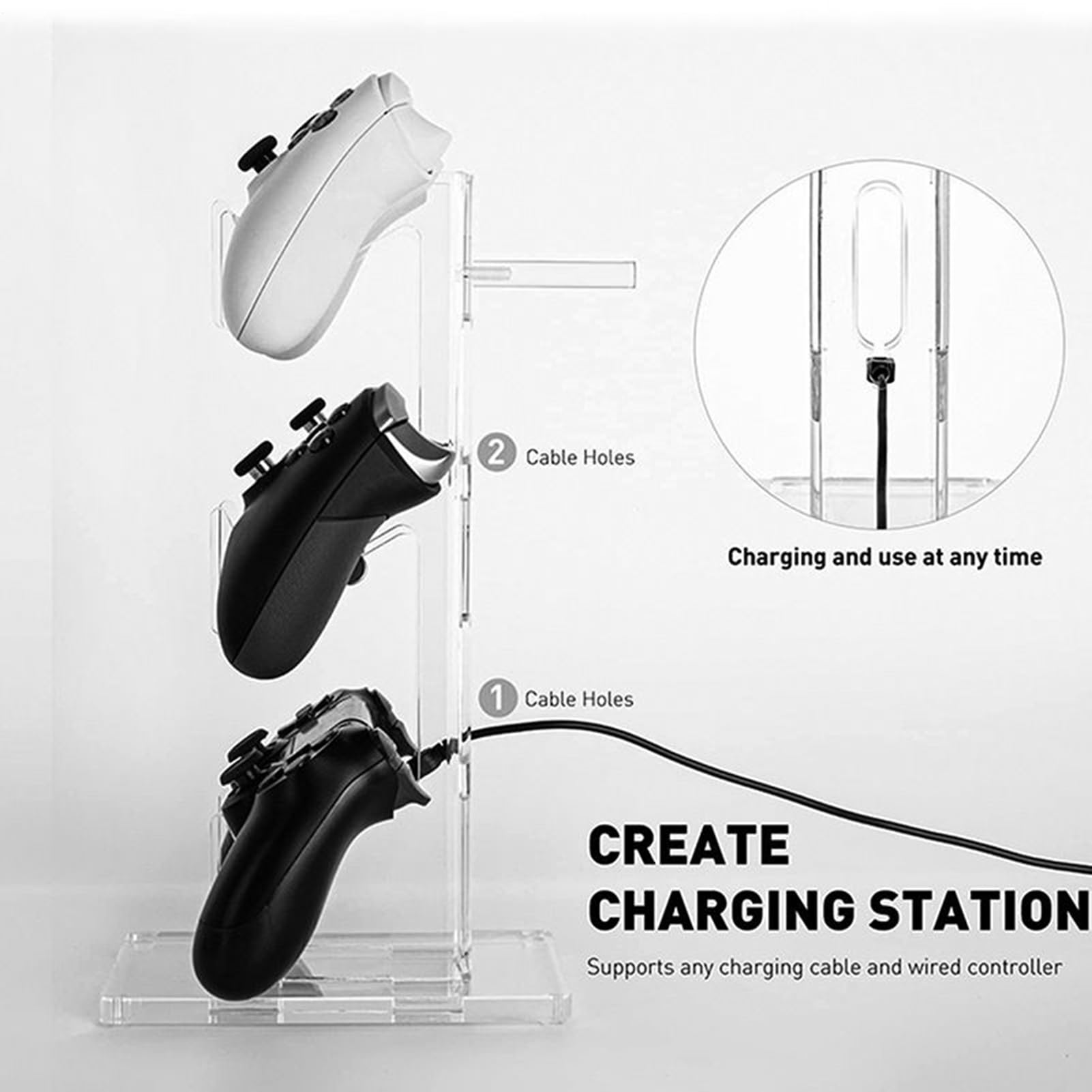 Supporto per controller di gioco, supporto trasparente per cuffie, rack di supporto a tre livelli, design stabile antiscivolo, soluzione efficiente per la gestione dei cavi, da gioco premium