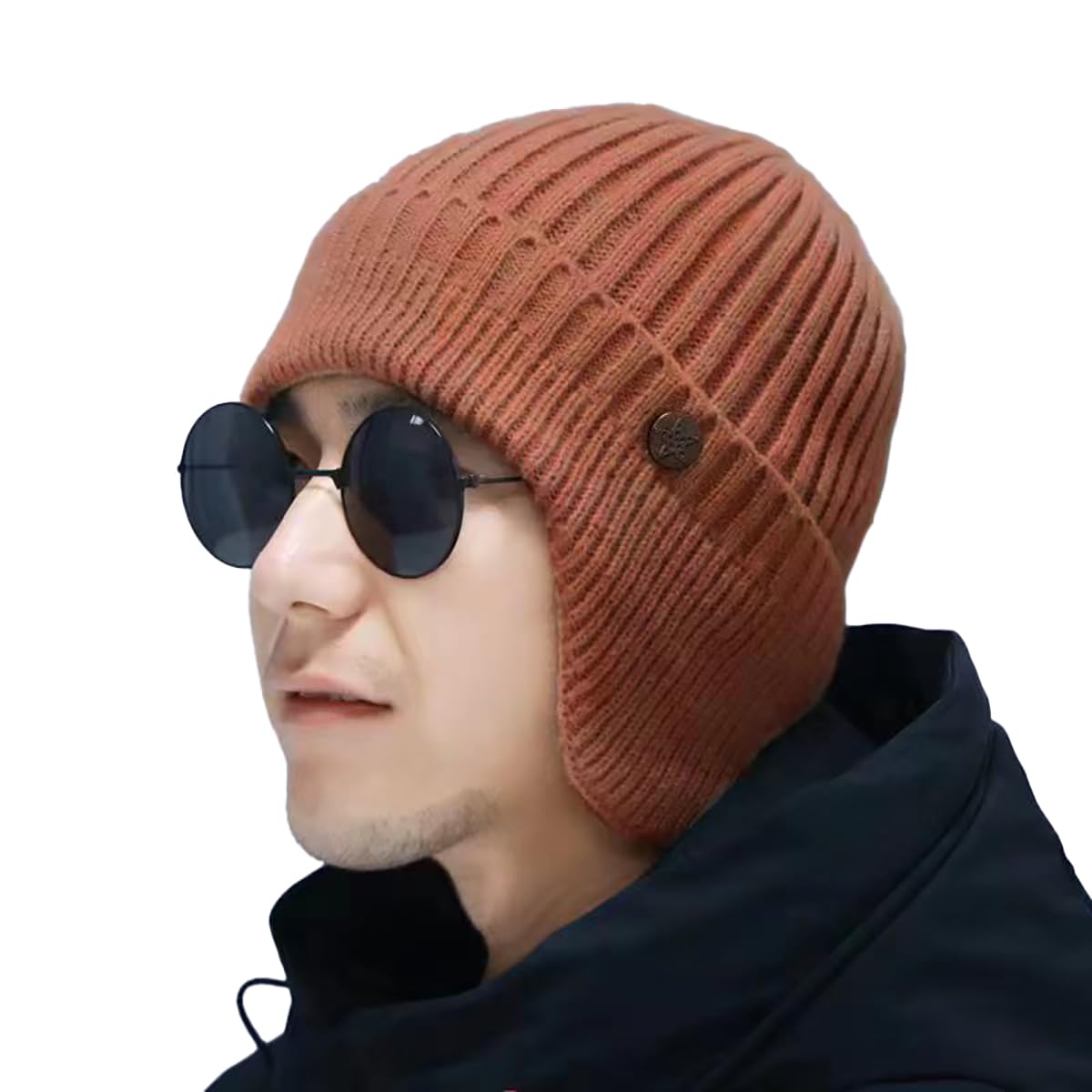 SYGA Winter Woolen Hat Men Ears Protection Beanie Knitted Hat Soft Plush Warm Cap (Above 15 Year) Brick Red - Image 1