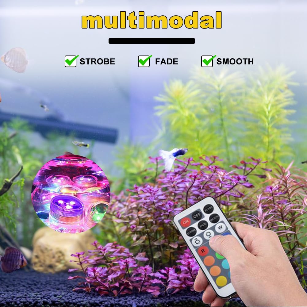 Begonia Pack of 12 Underwater Light, Mini LED Light with Remote Control, Multicoloured RGB Pool Lights, LED Waterproof - Image 3