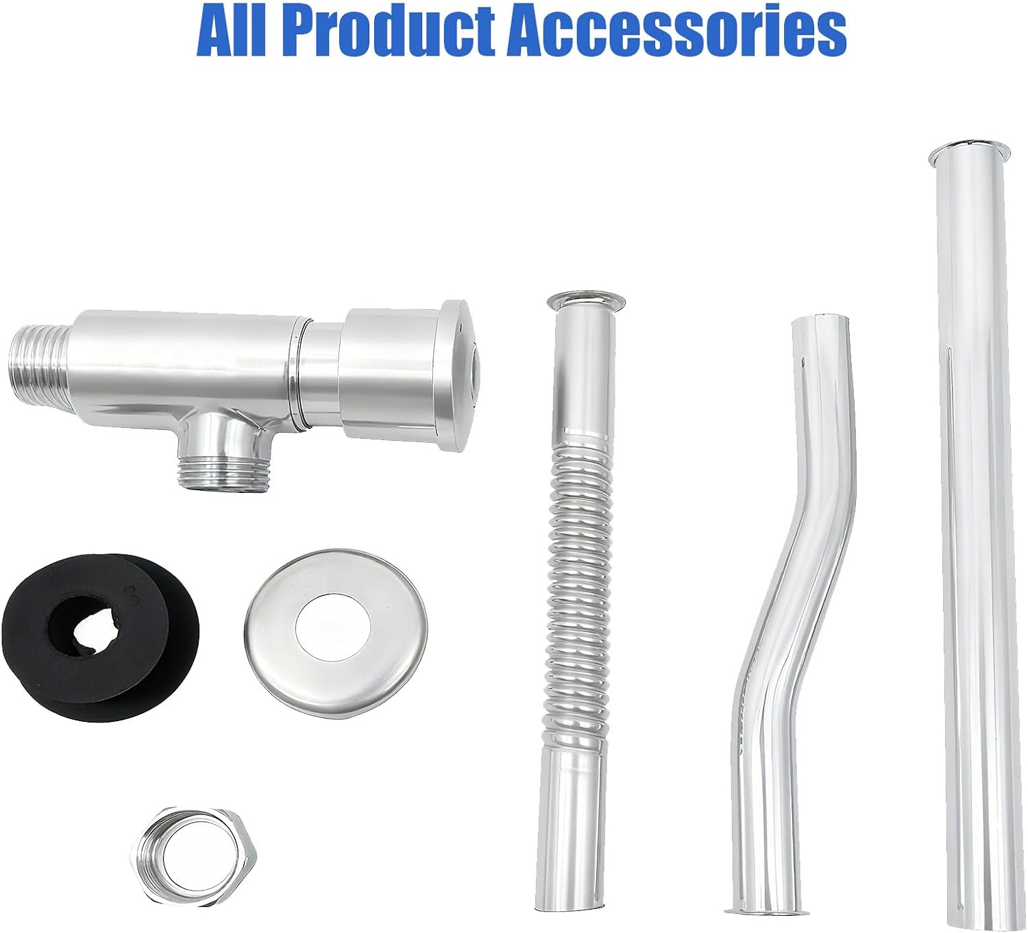 Toilet Urinal Flush Valve, G1/2 Wall-mounted Hand Press Flushing Urinal Valve with Three Different Flush Pipes, Durable Copper and Water Leak Proof Design, WC Bathroom Replacement Parts