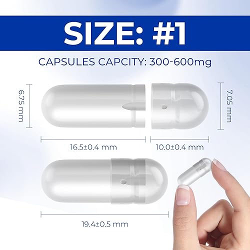Miniatura 5 de Angtai JN Cápsulas vacías tamaño 1  Cápsulas vegetarianas rellenables transparentes (100 unidades) tamaño 1 cápsulas vacías de pululan con dos