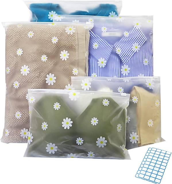 25pieces zipper Daisy pattern sealable bags mixed in 5 sizes for travel bags Newborn luggage storage bags space saving bags Shoe bags Reusable waterproof and dust-proof sealable bags for storing items