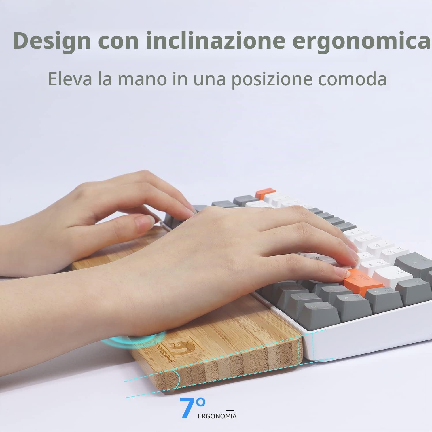 MAMBASNAKE Poggiapolsi in Bambù per Tastiera 68 Tasti 65%,Bambù di Grado A,Poggiapolsi Ergonomico,Sensazione di Legno Solido,Piedini in Gomma Antiscivolo,Sollievo dal Dolore,Digitazione/Gioco facili