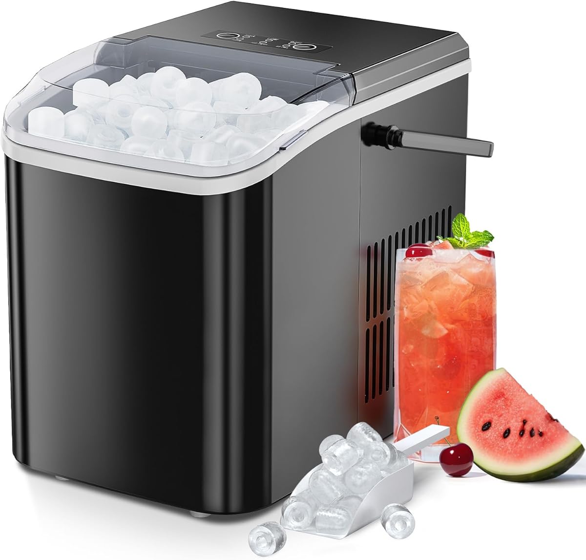 SMUG Ice Makers Countertop with Handle, Portable Ice Machine, 9 Bullet Ice Cubes in 6 Mins, 26lbs in 24Hrs, Auto-Cleaning, with Basket and Scoop, for Home, Kitchen, RV, Camping, Black : Appliances