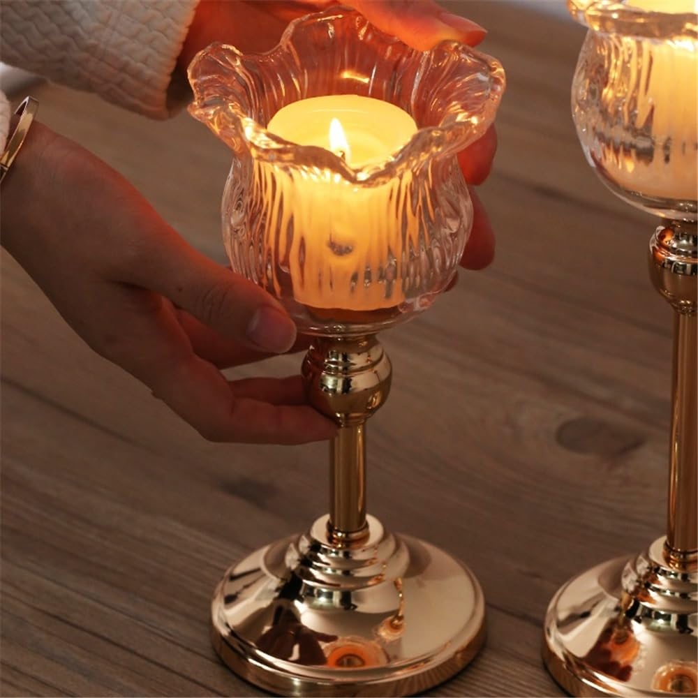 Kerzenhalter für Kerzenständer Europäischer Kristallglas-Kerzenhalter mit großem Kerzenlicht, Tischdekoration, Heimtextilien für Esstisch-Mittelstück(Klein)