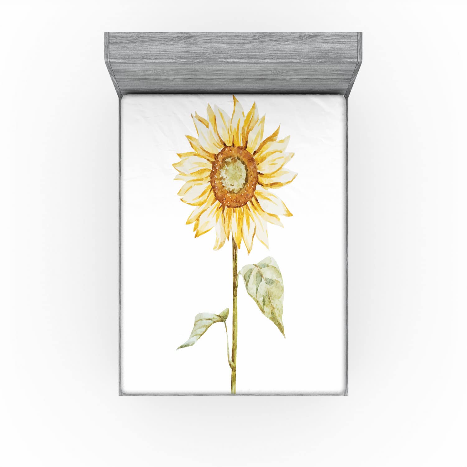 Ambesonne Sunflower 2 Pack Fitted Sheet, Minimalistic Art, Bed Cover All-Round Elastic Deep Pockets 2 Pieces, Package Contains 2 Full Size Fitted Sheets, Yellow Green White