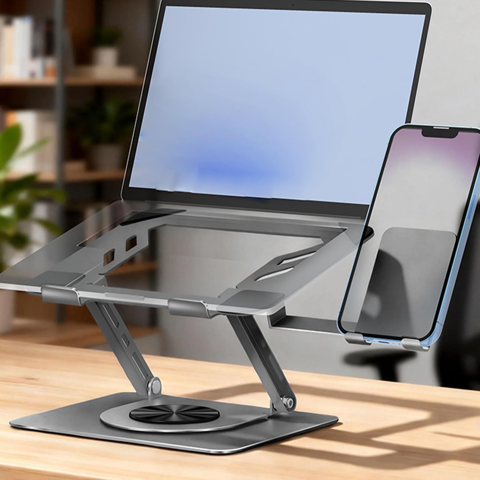 COOLHOOD Soporte ergonómico plegable para computadora con base giratoria y doble ajuste de altura para ver el soporte giratorio para laptop
