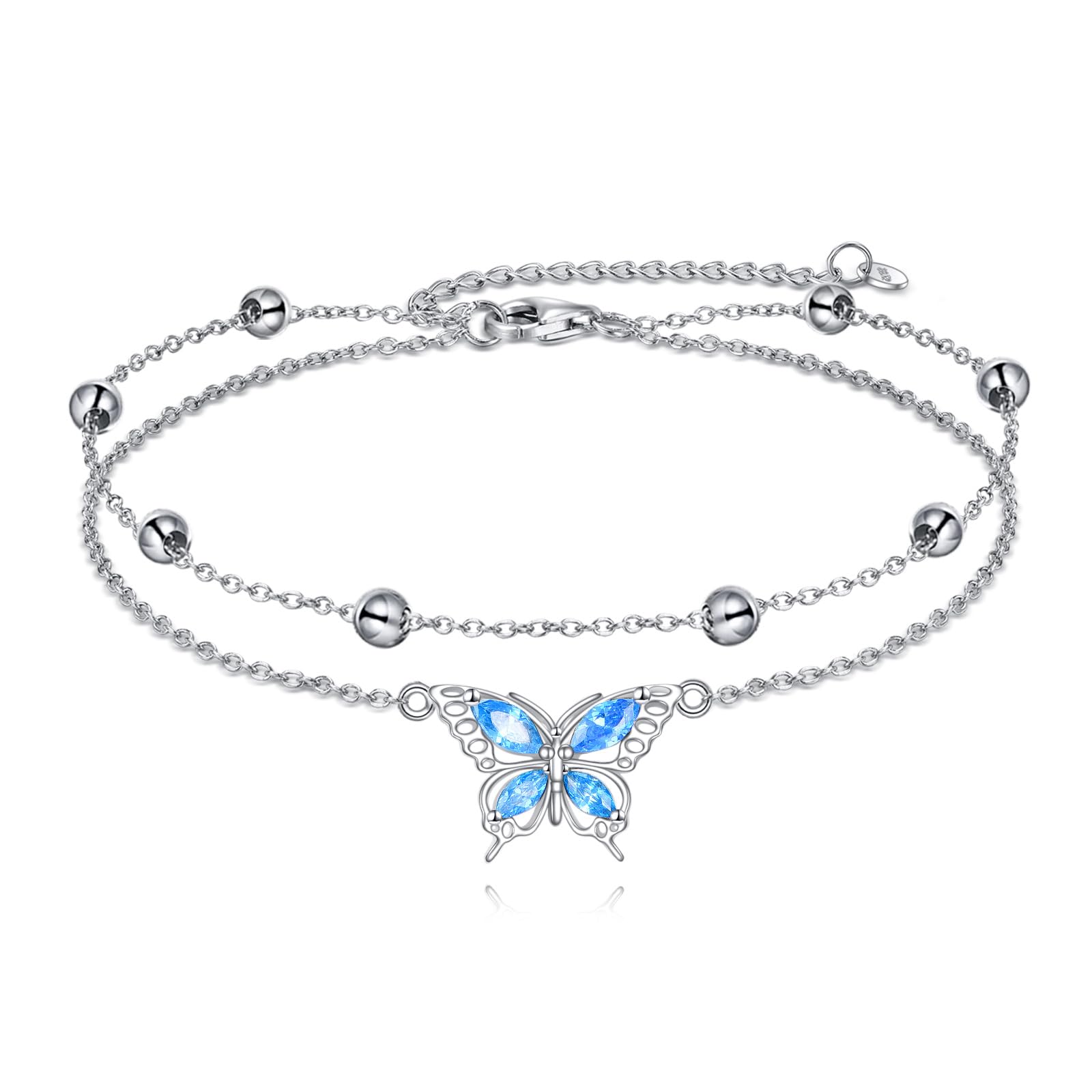 TIGER RIDER Dragonfly Anklet Sterling Silver Dragonfly Gifts Jewelry for Women with Crystal Birthday Anniversary