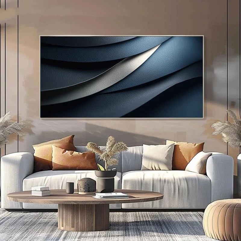 Cuadro de olas azul oscuro abstracto: lienzo salón que amplía espacios 3