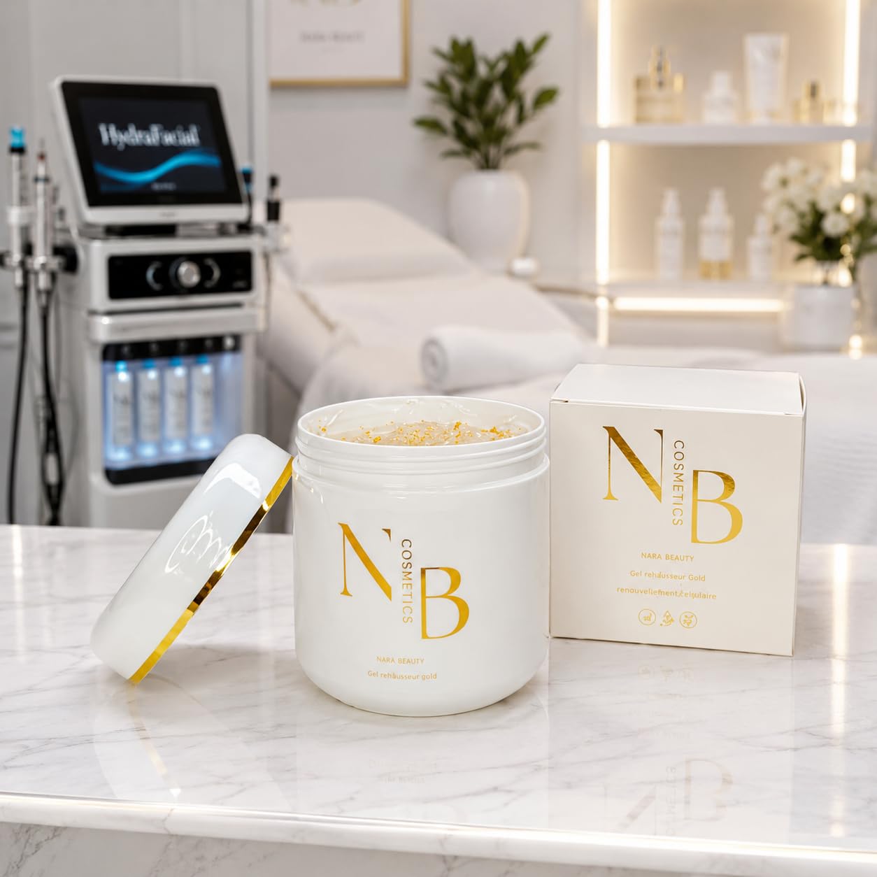 Gel conduttivo Gold 500 ml per trattamenti estetici con radiofrequenza e lipocavitazione, adatto per viso e corpo.