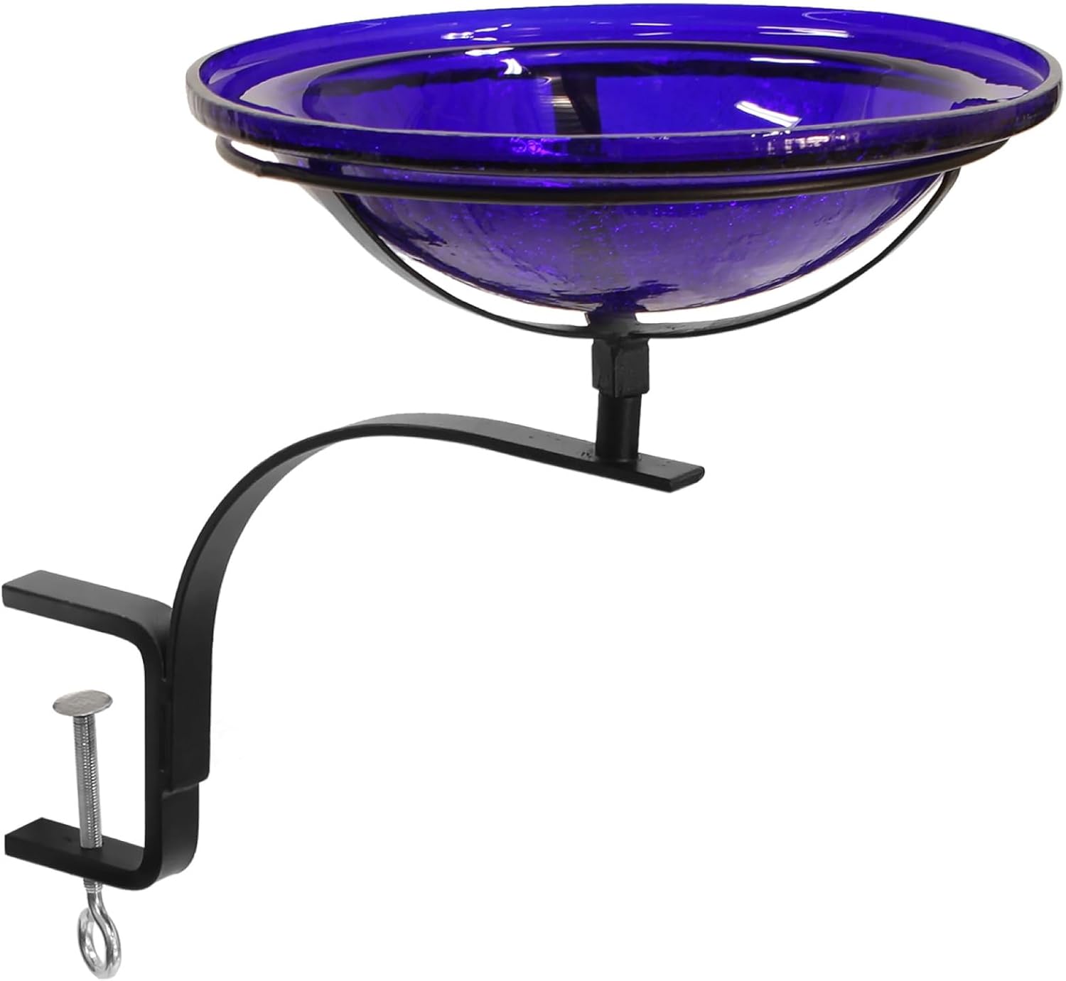 12" Cobalt Blue Crackle Birdbath- Rail Mount Bracket