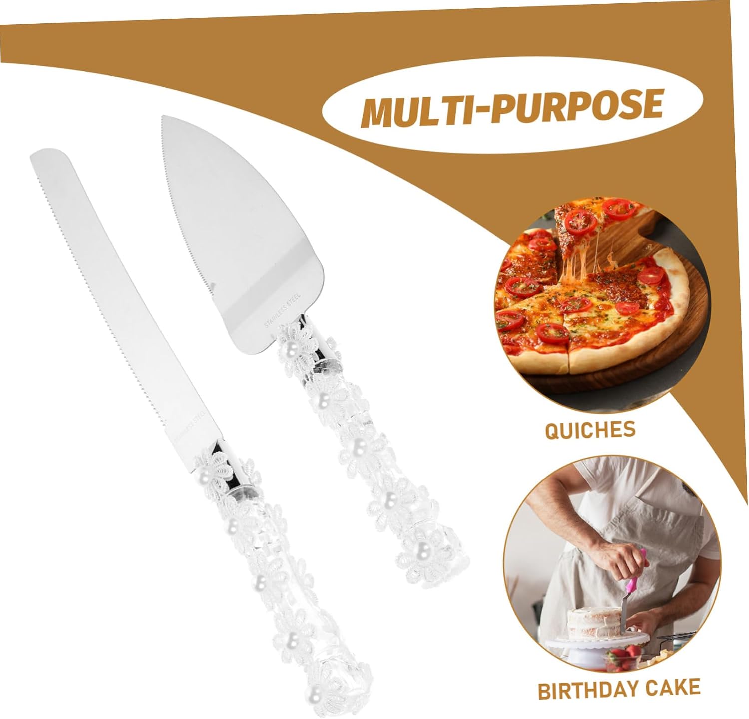 2pc Rhinestone Flower Decorations Cake Cutting Cutters Spatula Wedding Cake Severing Tool Kitchen Baking Utensils