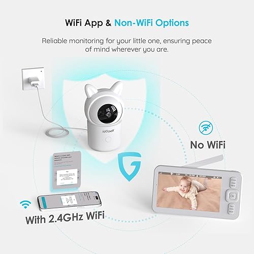 Miniatura 6 de ieGeek Monitor de bebé con cámara y audio, pantalla HD grande de 5 pulgadas (sin WiFi) y cámara 1080P y aplicación inteligente gratuita (WiFi),