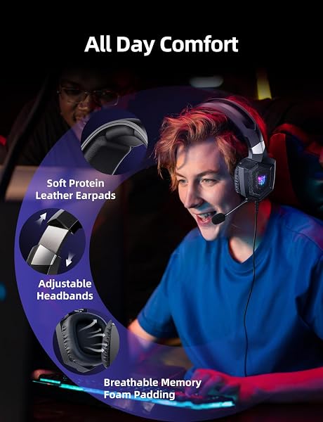 Gaming Headset with Microphone, Gaming Headphones for PS4 PS5 Xbox One PC, PlayStation Headset with Noise Reduction Mic, LED Light 7.1 Surround Sound Over-Ear and Wired 3.5mm Jack - 4