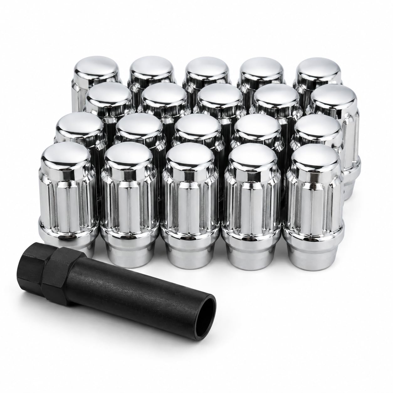 ET Spline Drive Tuner 7/16" Thread Chrome Lug Nut 24 Pc Set with Key
