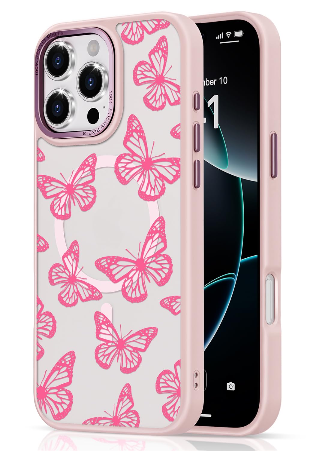 Magnetic for iPhone 16 Pro Max Case with Butterfly - Magnetic Clear Case Compatible with MagSafe Slim Aesthetic