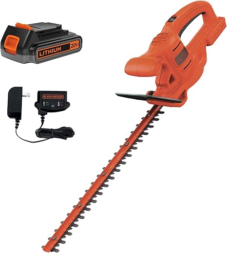BLACK+DECKER 20V MAX Hedge Trimmer, Cordless, 18 inch Blade, Reduced Vibration, Battery and Charger Included (LHT218C1)
