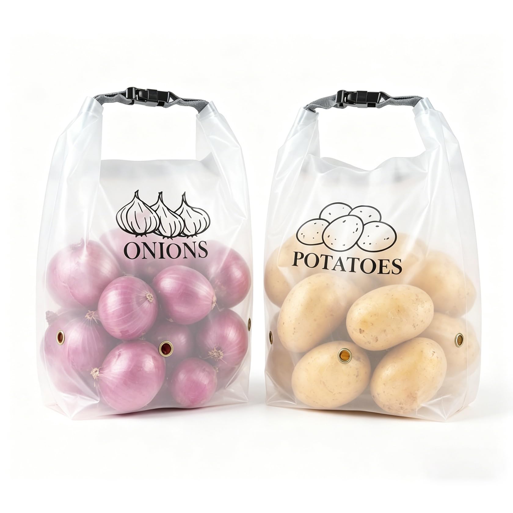 Sac de rangement pour pommes de terre et oignons EVA - Lot de 2 avec mousqueton