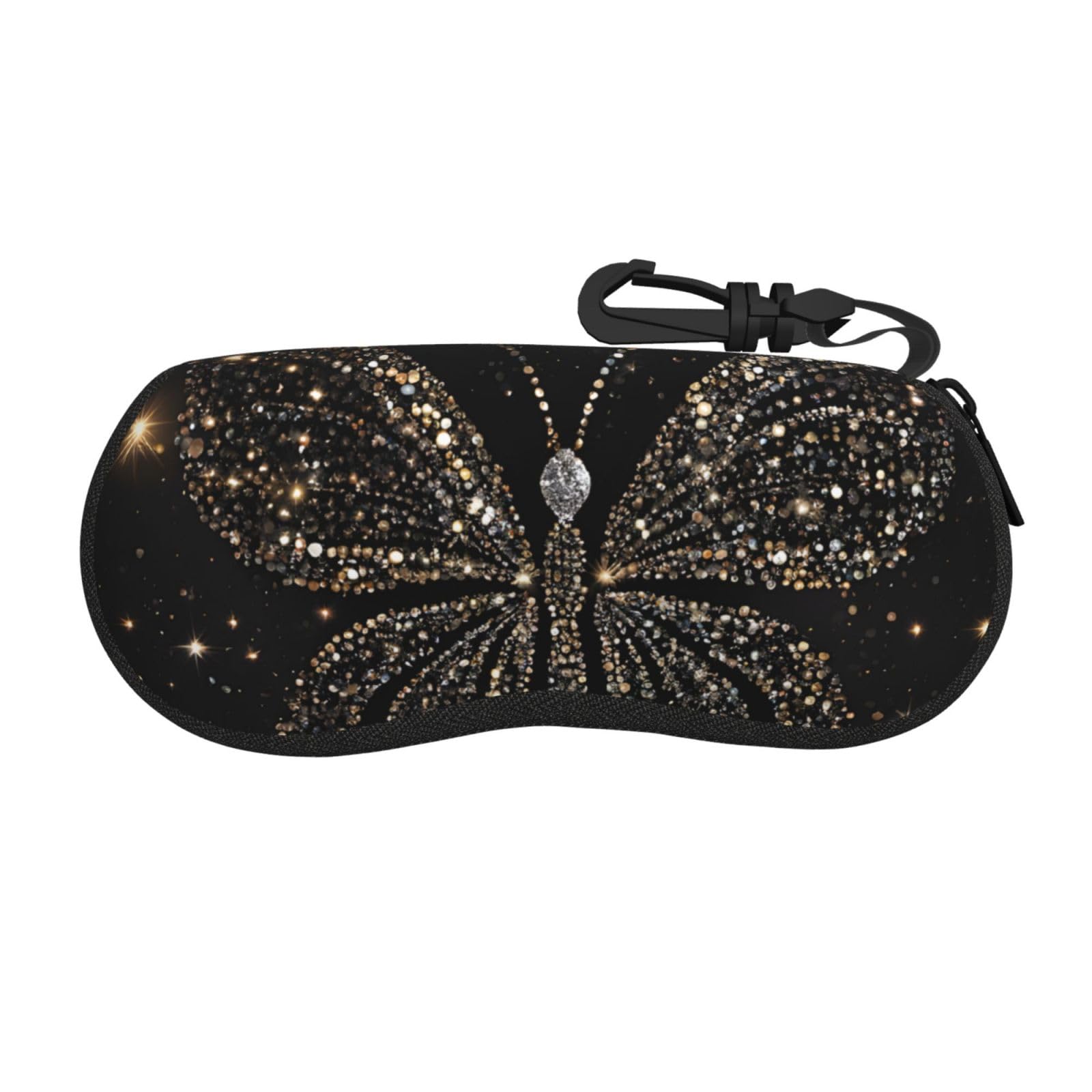 EZDLOWVBA Rhinestone Butterfly Print Eyeglass Case Sunglasses Soft Pouch With Belt Clip Ultra Light Neoprene Zipper Eyeglass Case Portable Travel Glasses Casefor Men & Women