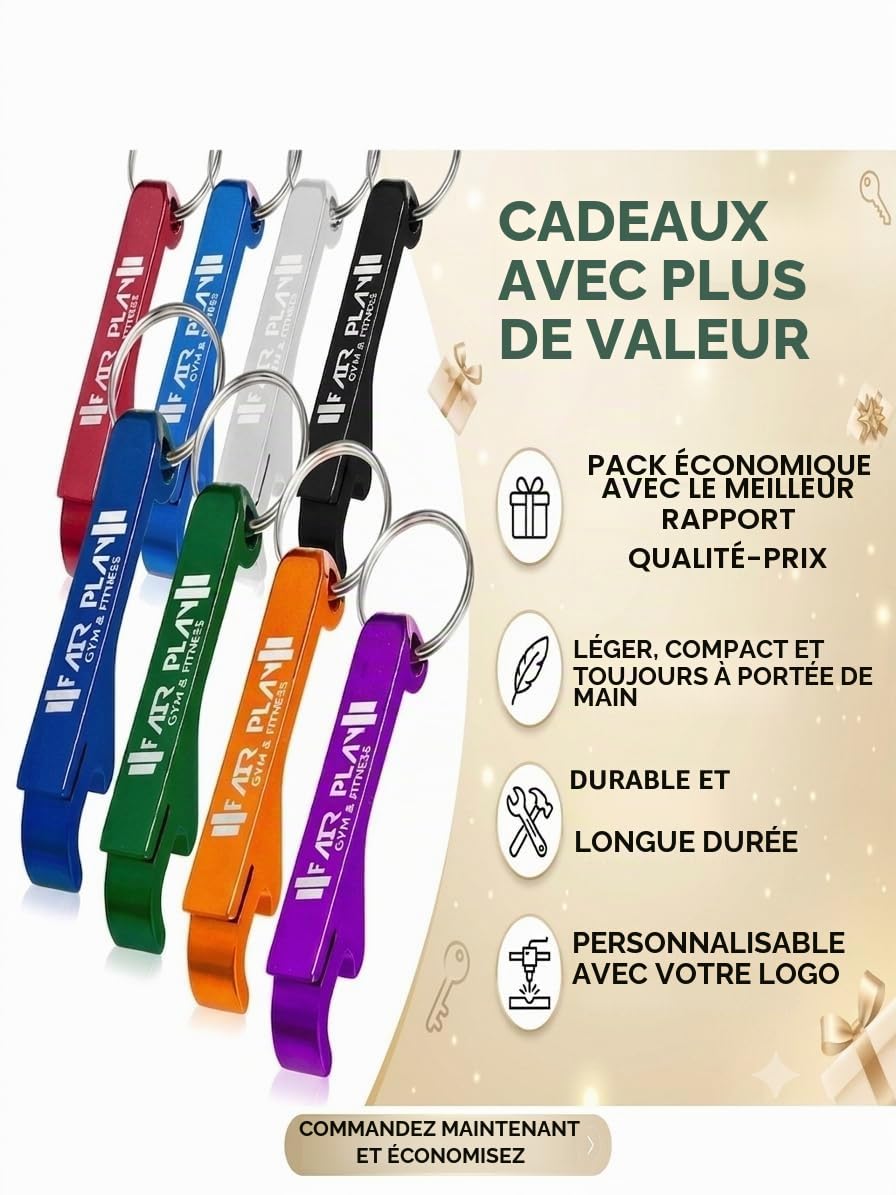 Lot de 100 décapsuleurs personnalisés en aluminium, version plus épaisse, texte gravé/logo pour mariage, brasserie, bar, anniversaire, fête, restaurant, agent immobilier, invités, remise de diplôme