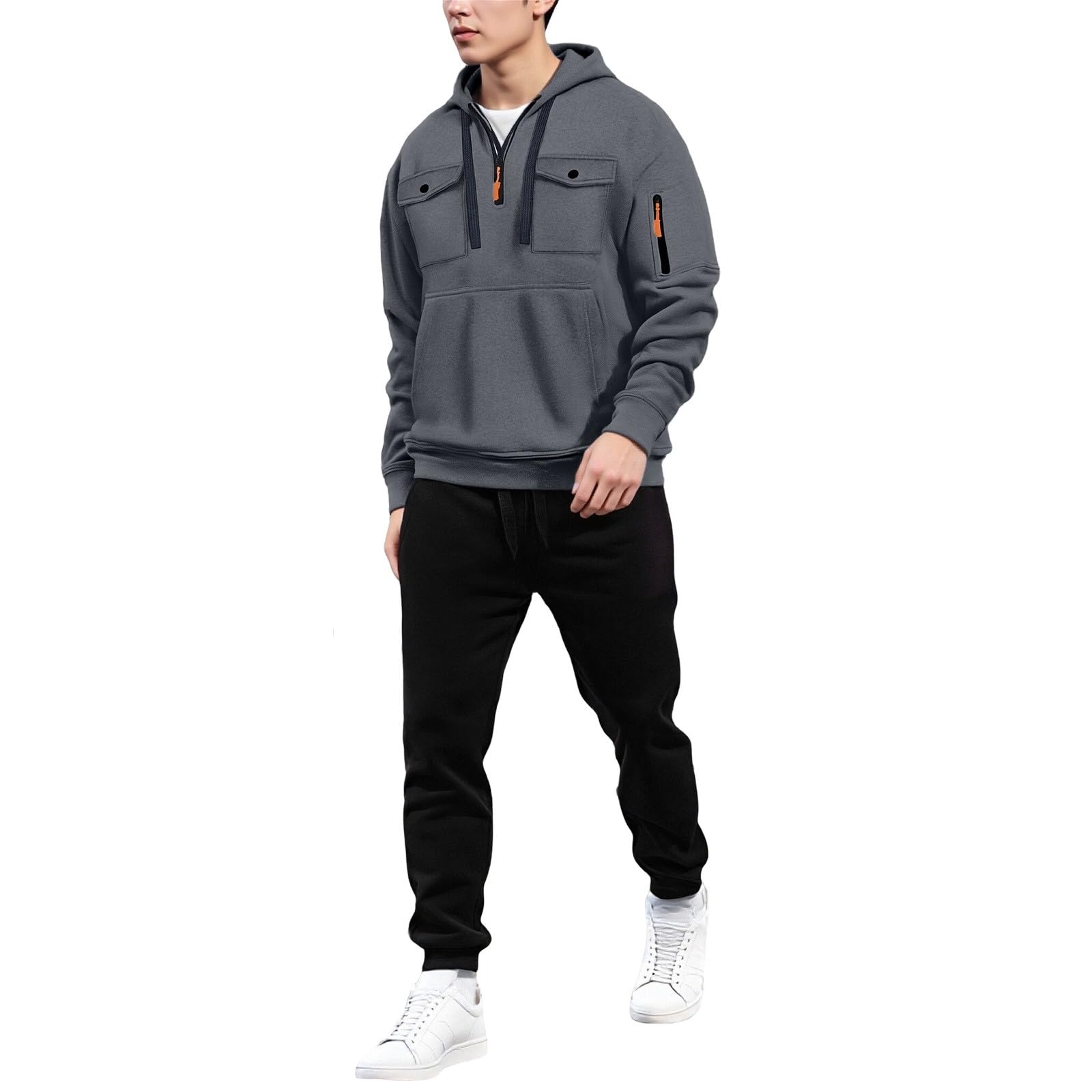 Chándal para hombre de corte regular, ropa deportiva para hombre de 2 piezas con varios bolsillos, sudadera de dos piezas y pantalones de chándal Y2K traje casual con cremallera ciclismo sudadera