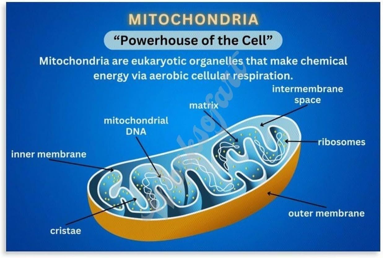 XGINERFEX Cell Organelle Poster Mitochondria Diagram Function Chart Biology Wall-Art for Science Classroom Office Decor(Framed,16x24inch(40x60cm))