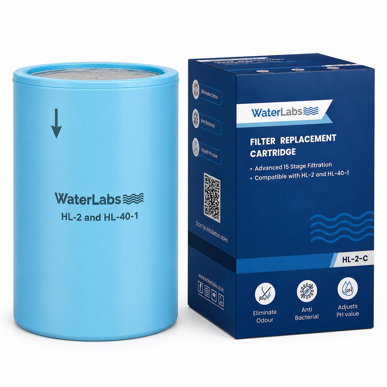 WaterLabs Replacement Cartridge for Shower & Tap Filter | Compatible with HL-2 & HL-40-1 Models | 15-Stage Filtration | Reduces Chlorine, Heavy Metals | Softens Water, Healthier Skin & Hair