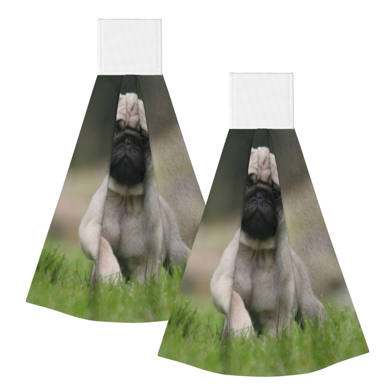 DOPKLNA Pug Bokeh Puppy Dogs Lawn Pets Pug, 2 Pcs Hanging Coral Fiber Hand Towels for Bathroom, Absorbent Kitchen Towels