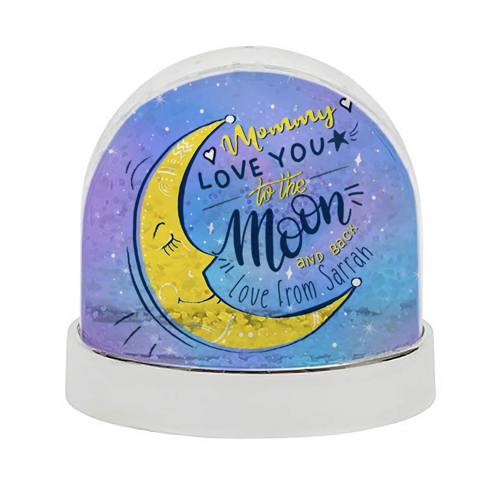 Getagift Personalised Mothers Day Themed Mommy I Love You to The Moon and Back Inspired Photo Snow Globe Dome Glitter Shaker. (Silver)