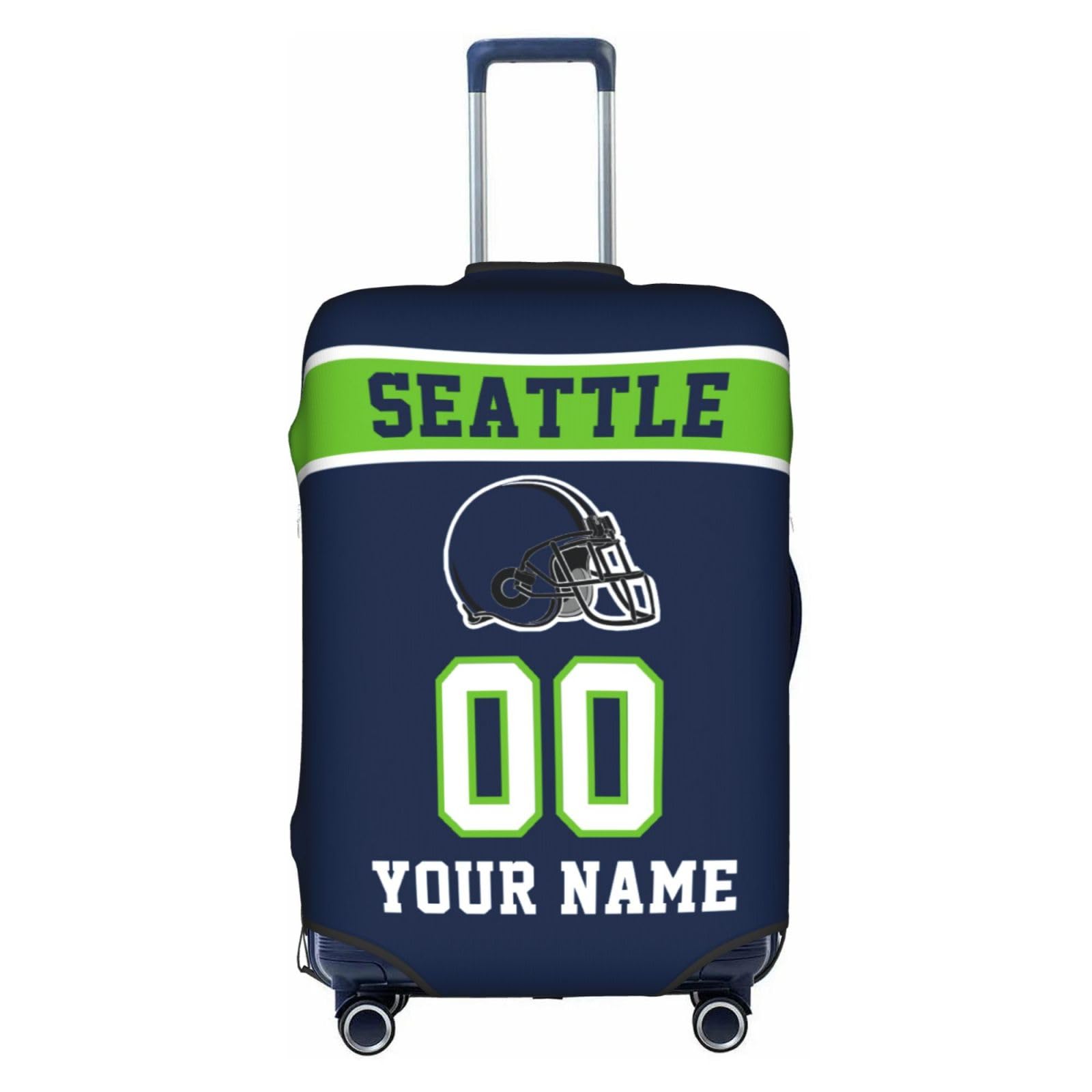 Custom Seattle Luggage Cover Personalized Football Style Suitcase Cover with Name Number Customized Washable Elastic Sports Travel Suitcase Protector for Business Vacation Gifts