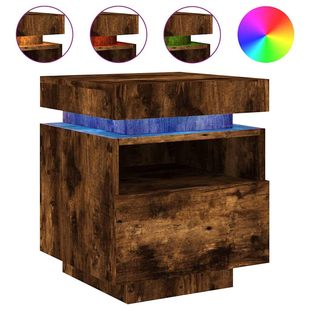 Moderner Nachttisch mit RGB LED Beleuchtung und USB Anschluss - Stauraum Schrank für Wohnzimmer und Schlafzimmer aus Holzwerkstoff