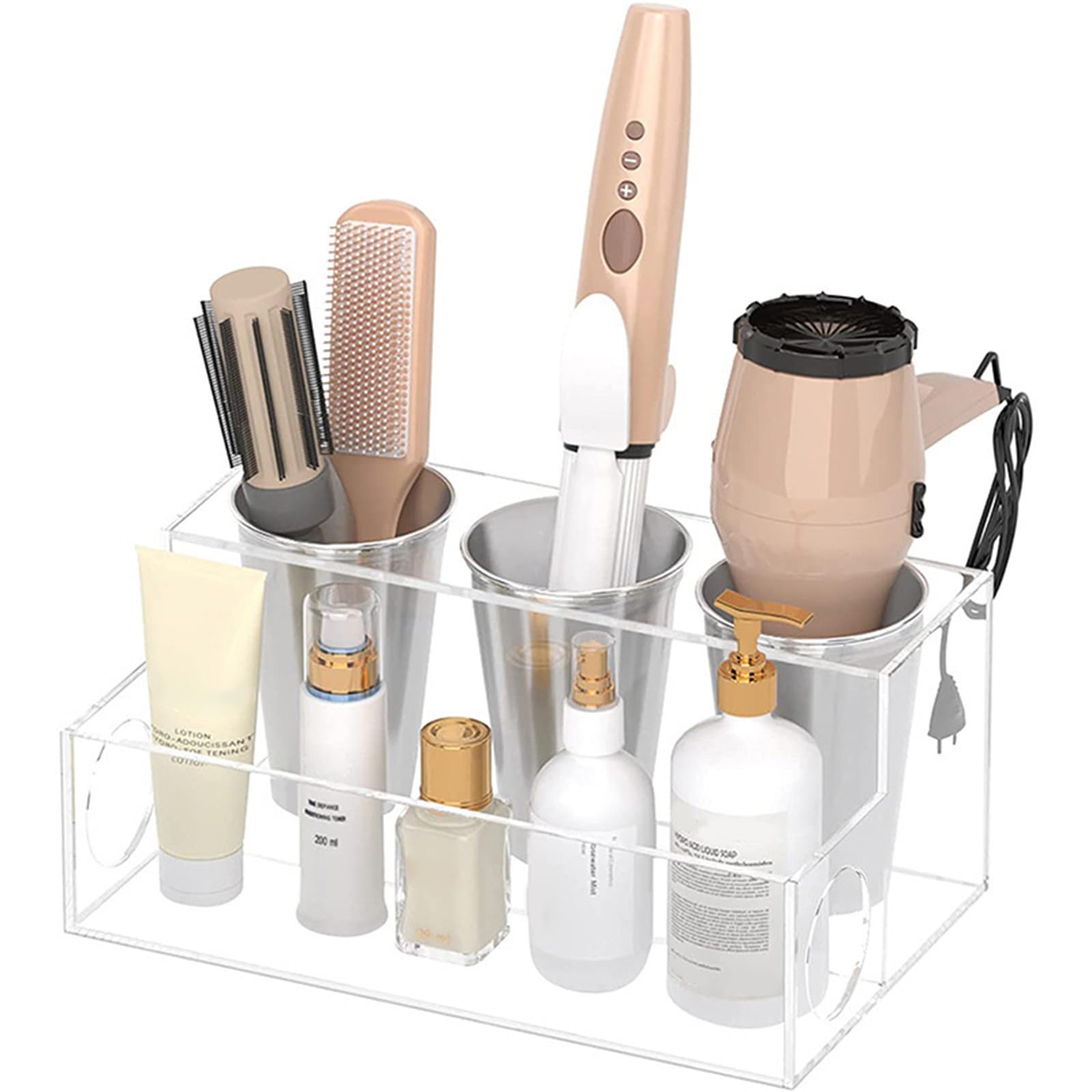 Yhplxyuus Hair Tool Organiser Countertop Removable Acrylic Storage Stand for Blow Dryer Curling Iron Makeup Accessories Holder Hair Tool Organiser