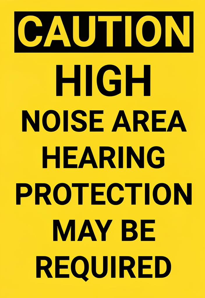 peiyeety Caution High Noise Area Tin Sign 12x8 Inch, Yellow/Black Metal Warning Plaque, Hearing Protection May Be Required Safety Notice, Wall Decor for Workshop Garage Factory Home Office