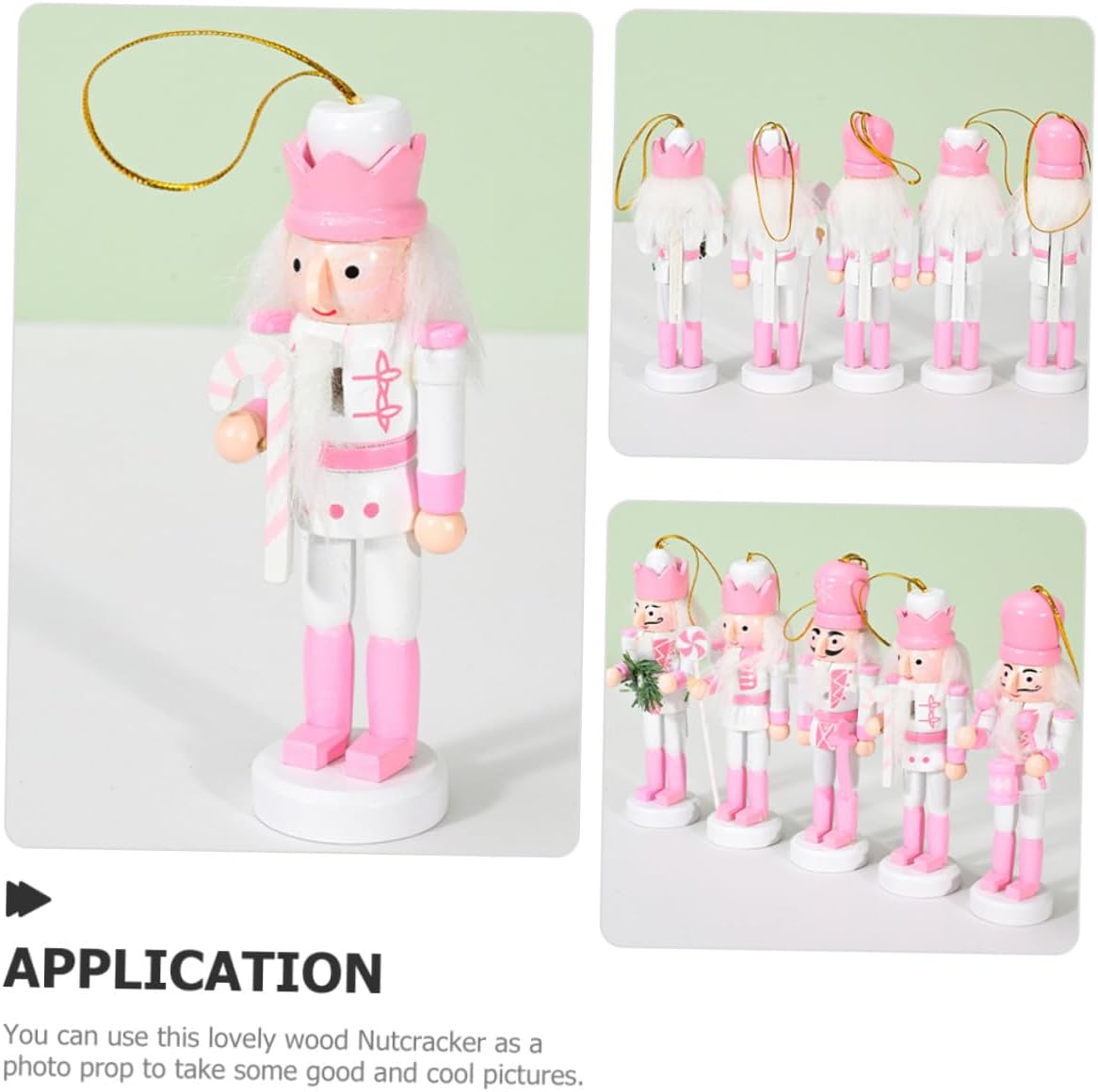 Angoily 5pcs Small Pink Nutcracker Pendant Set Hanging Wooden Christmas Nutcracker Decorations for Home and Tree