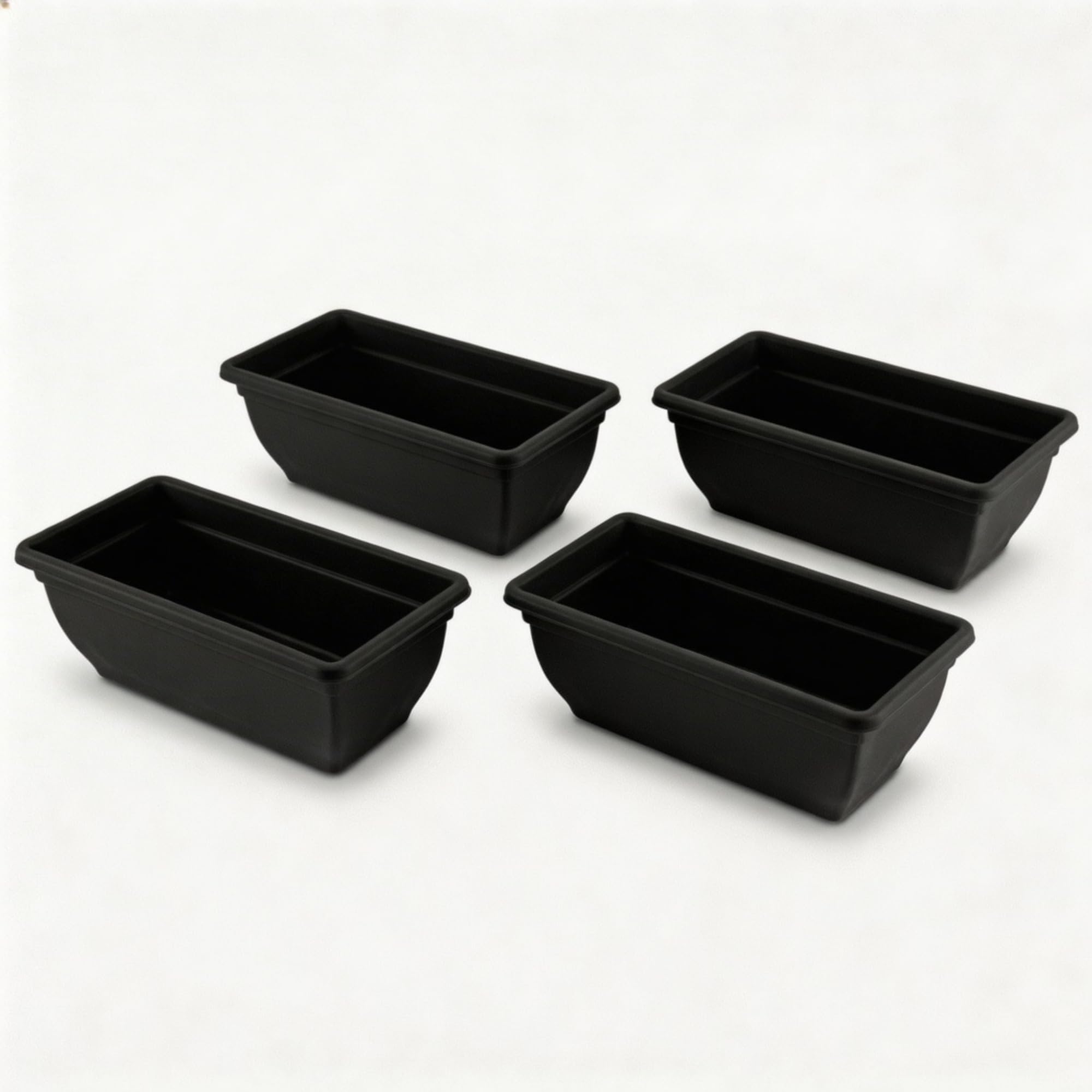 KYY'Z 4x 60cm Rectangular Garden Trough Planters - Black Durable Plastic Window Boxes for Vegetables, Herbs & Flowers, Indoor Outdoor Flower Box for Balcony & Mini Garden, Home Decor