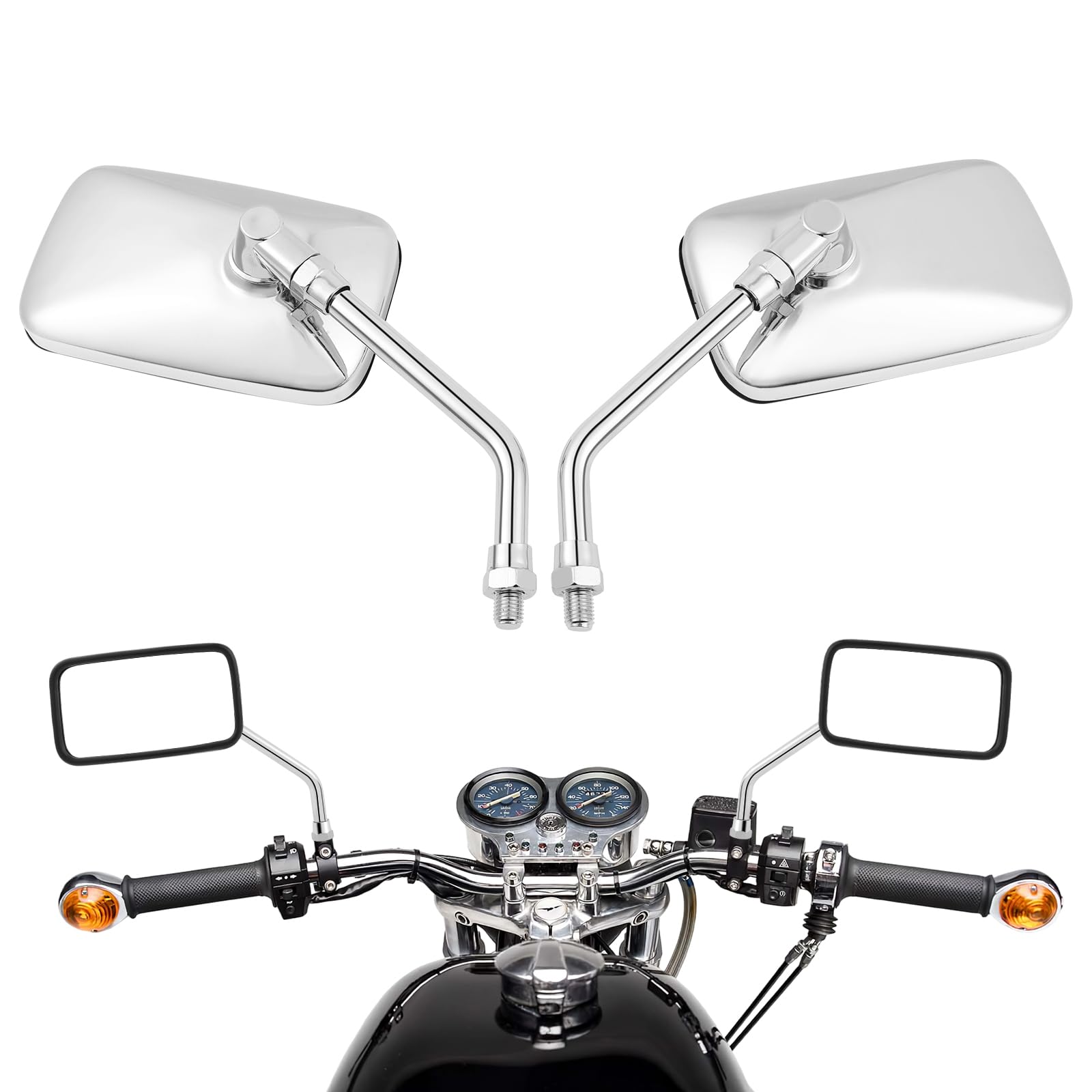 Rétroviseurs Moto Chromés M8 M10 - Paire Avec Vis Pour Bobber Cruiser Chopper Street Bike