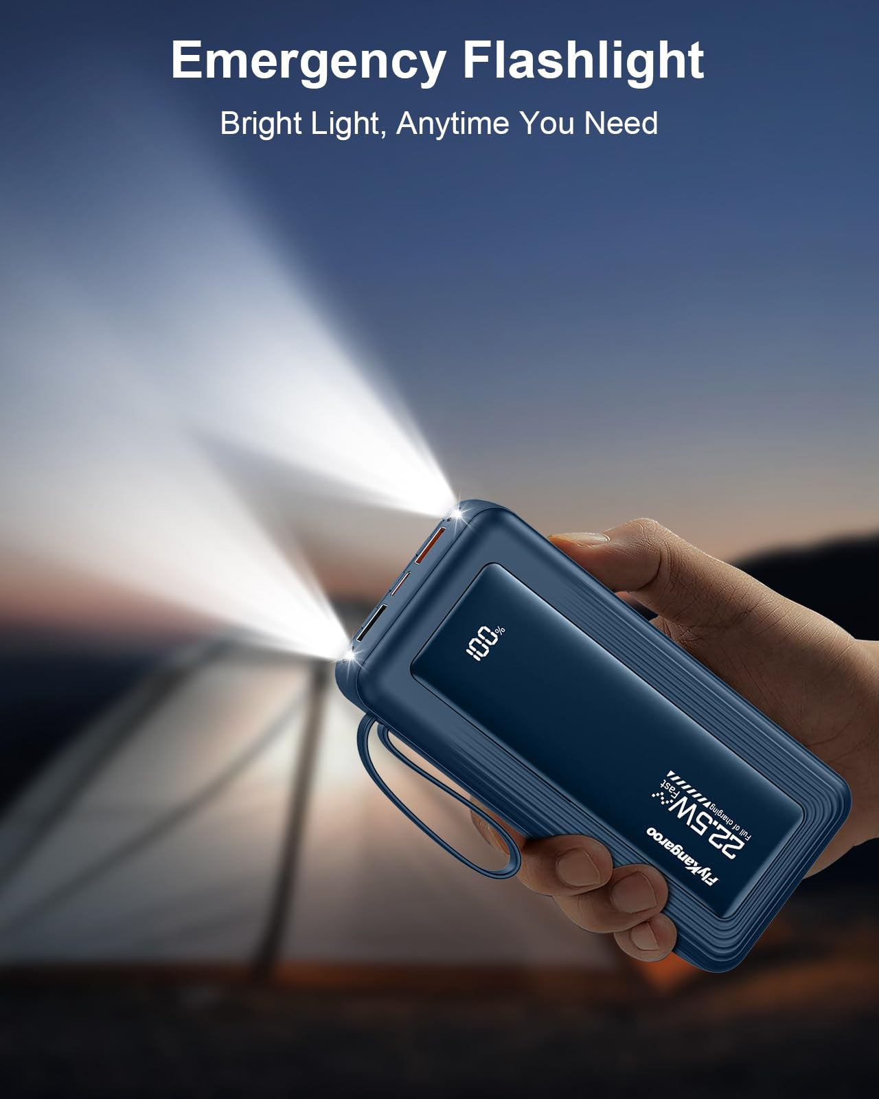 Cargador portátil con cables integrados, delgado de 20000 mAh, carga rápida, 22,5 W, batería externa USB C, pantalla LED, paquete de 6 salidas y 2 entradas para iPhone, Samsung, Pixel, LG