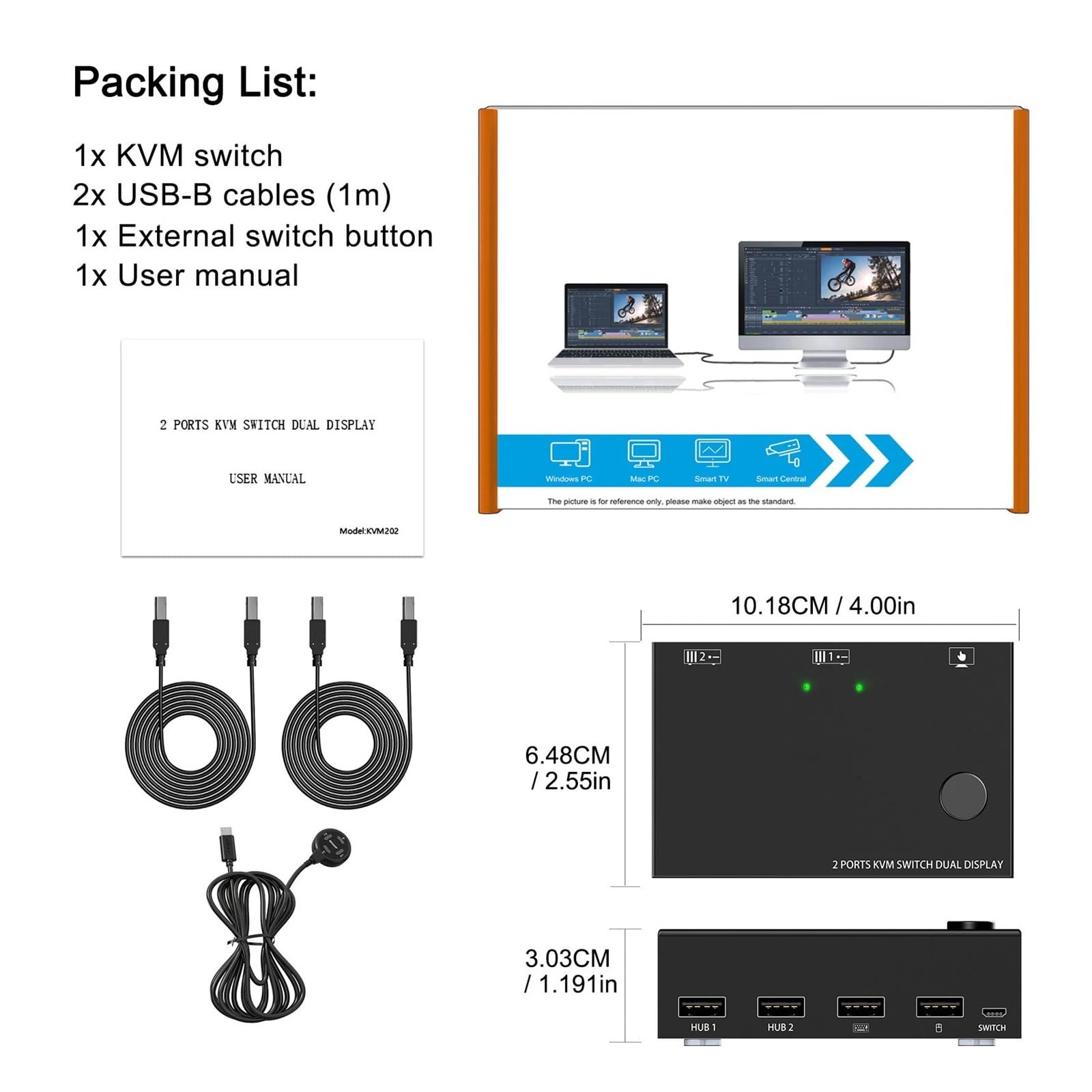Convertitore Digitale, Switch KVM for 2 PC e monitor, doppio, supporto display compatibile, 4K USB .0, switch