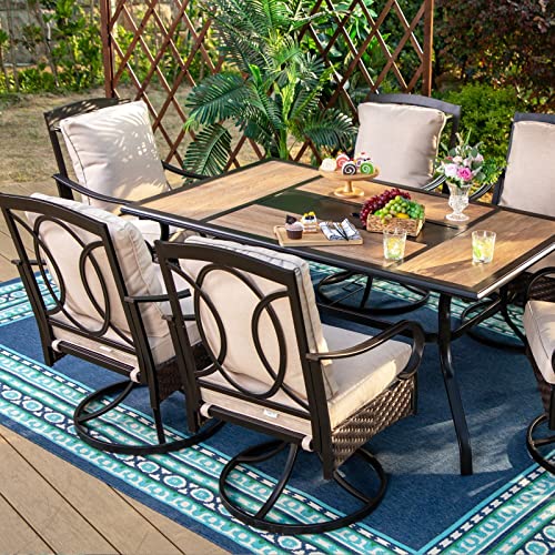 Sophia & William Patio Swivel Chairs Set Of 2, Large & Padded Outdoor Dining Chairs With Heavy Duty Metal Frame Support 350Lbs,Gentle Rocker Chair For Garden Porch Lawn, Beige #TOP1