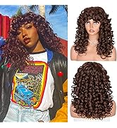 ANNISOUL Brown Curly Wigs for Black Women Long Curly Afro Wig with Bangs for Women Big Bouncy Flu...