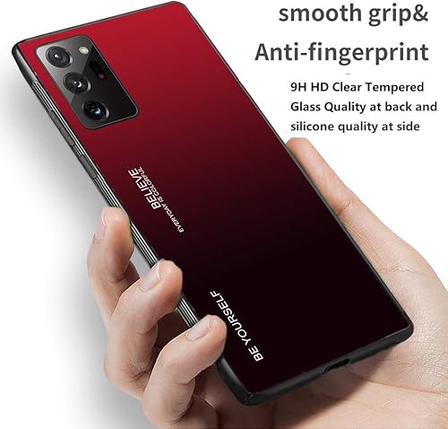Miniatura 4 de Funda para Samsung Note 20 Ultra, con vidrio templado Qulaity trasero, cubiertas delgadas y anticaídas, rojo degradado, negro