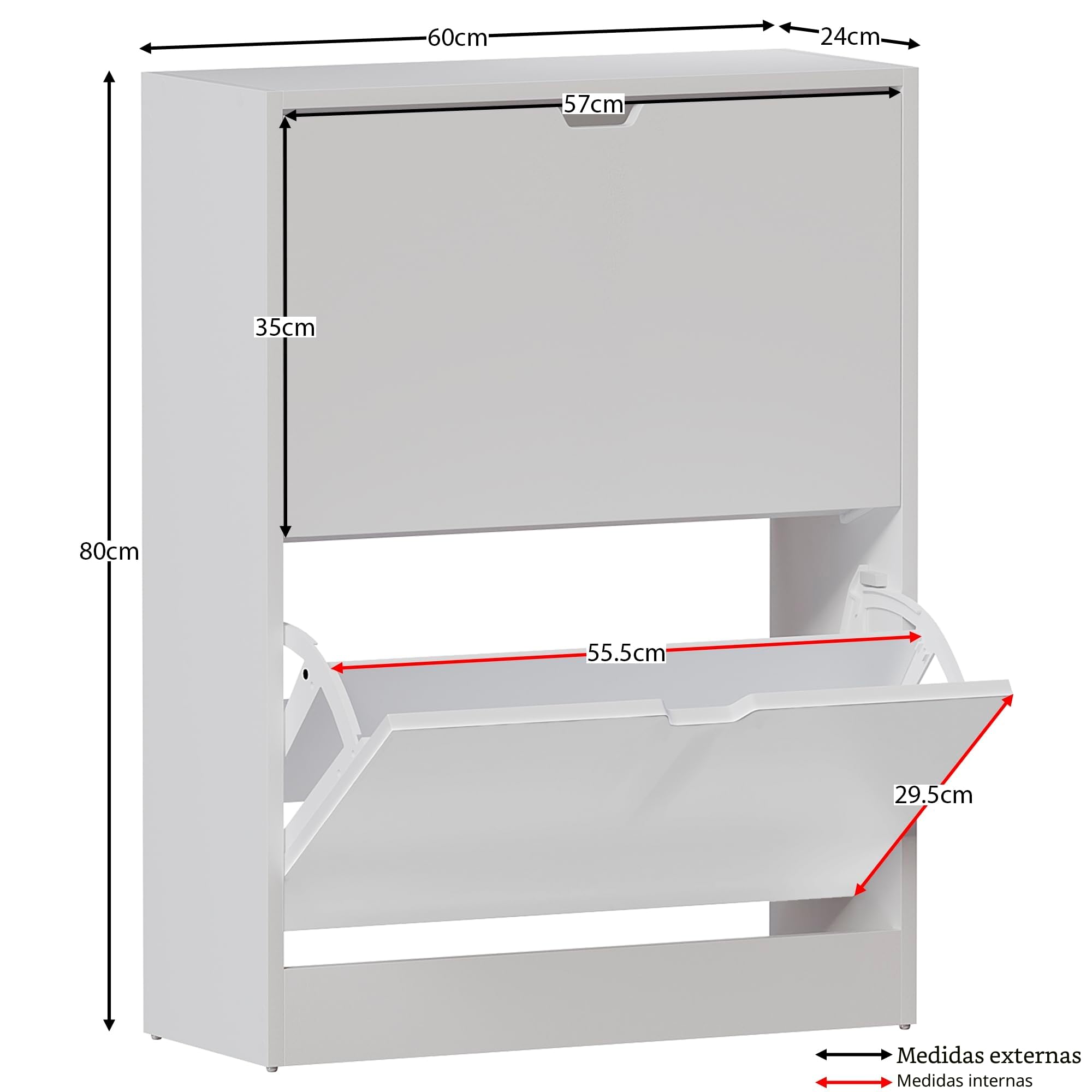 Vida Designs Zapatero con 2 cajones, Ahorro de Espacio, con 2 cajones abatibles, Mueble para Pasillo y Sala de Estar, 100% Certificado FSC (Blanco)