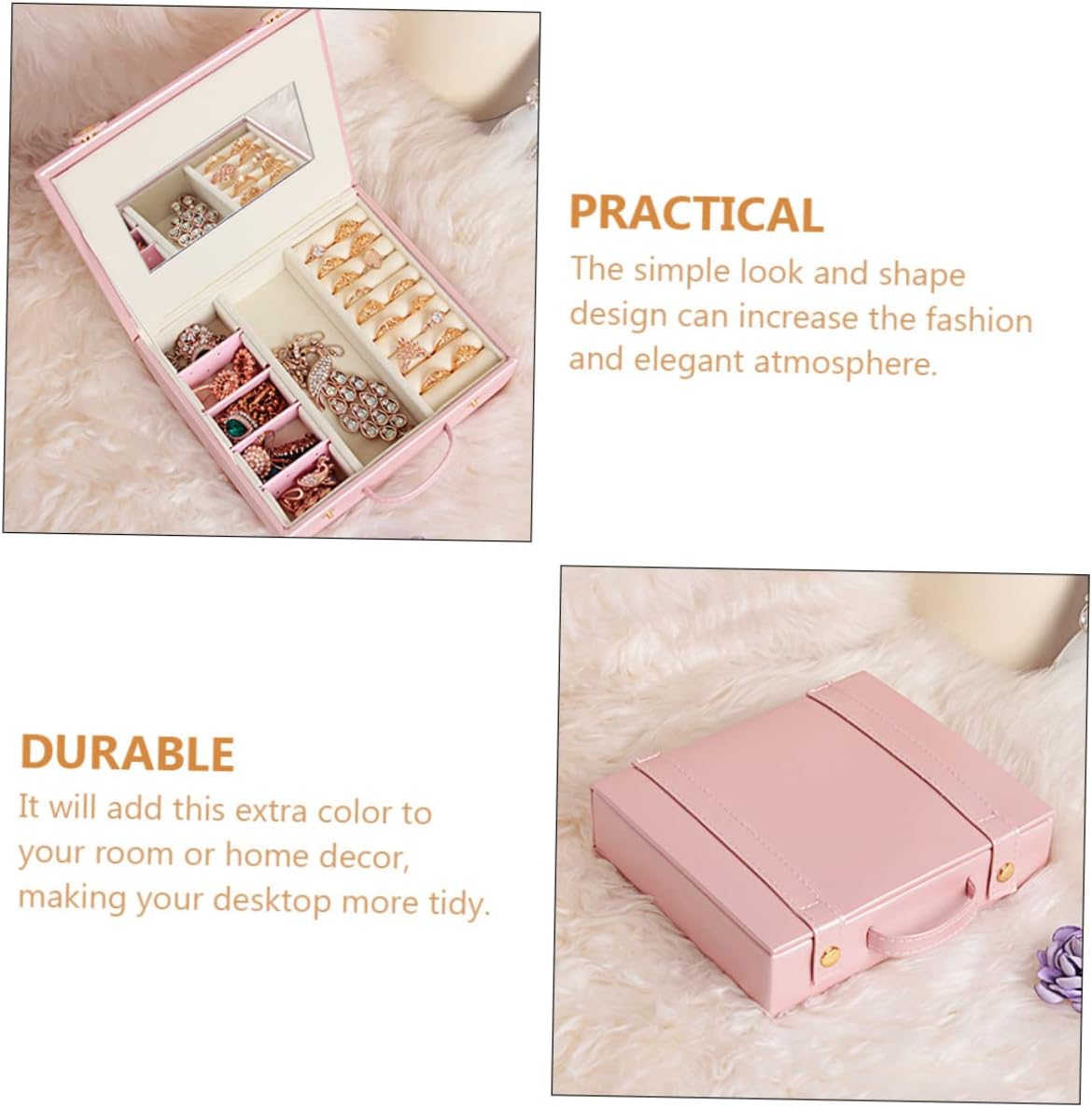 Jewelry Box Ring Storage Box Heart Jewelry Box Jewelry Organizer Tray Dresser Storage Container Travel Trinket Box Ring Holder Multi-function Jewelry Case Earring Supply Necklace Jewellery Tray