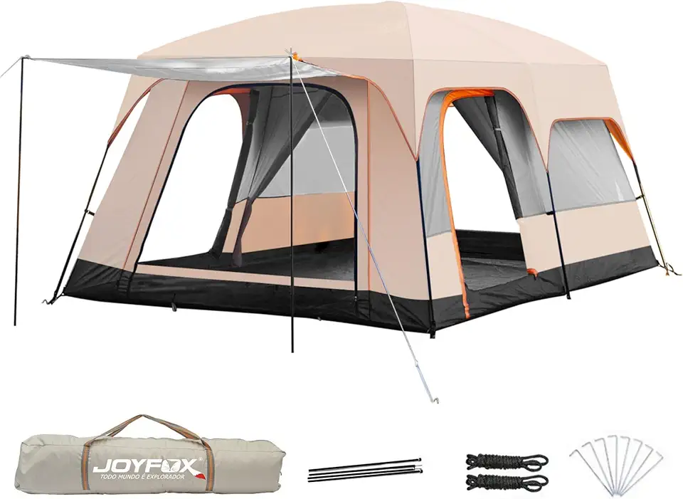 Barraca Camping Família Acampamento 8 10 Pessoas com Grande Varanda, 2 Quartos 1 Sala de Estar, Tenda Família à Prova D'água