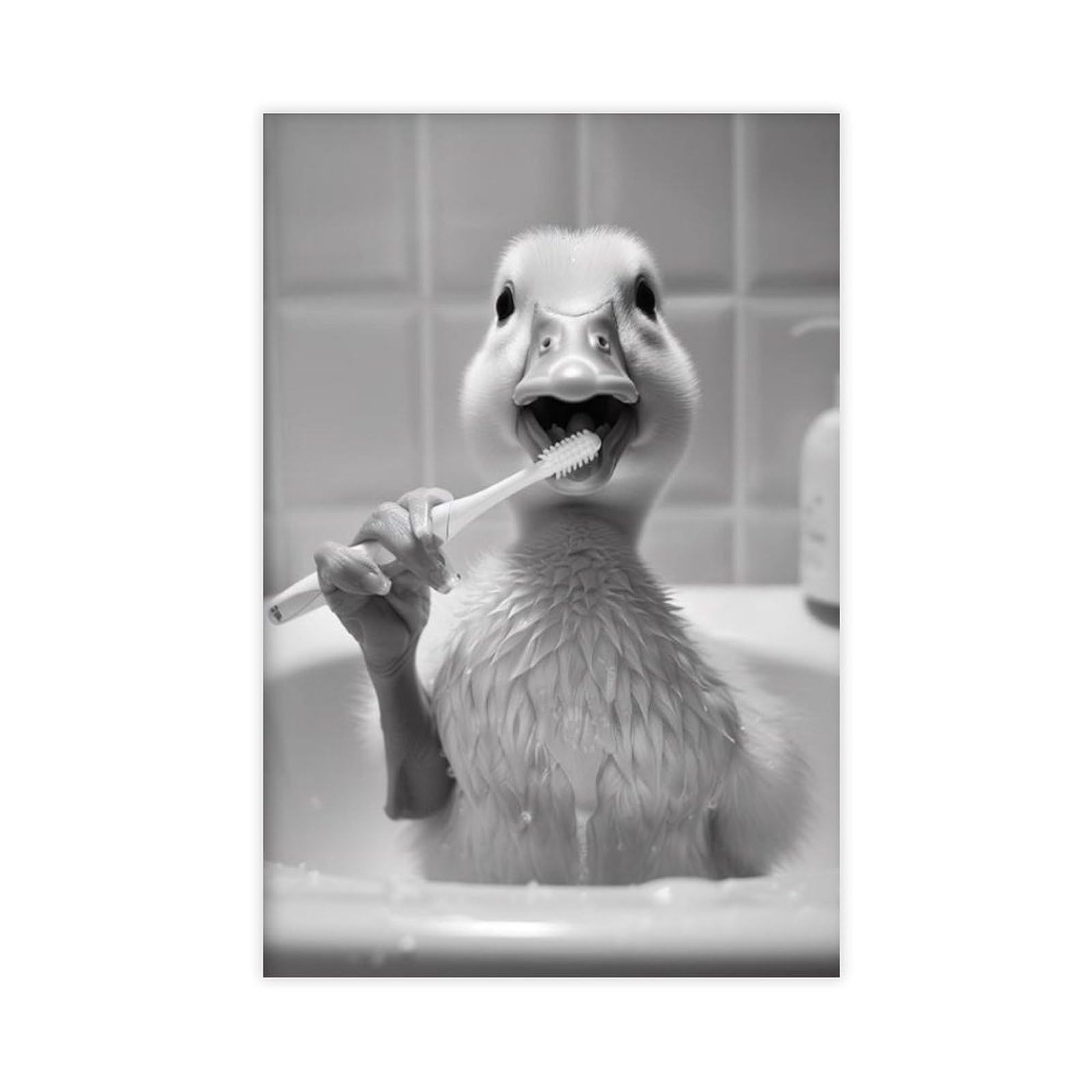 BNCEDJK Funny Bathroom, Duck Brushing Teeth, Canvas Poster Wall Art Print Picture Paintings 12x18inch(30x45cm)