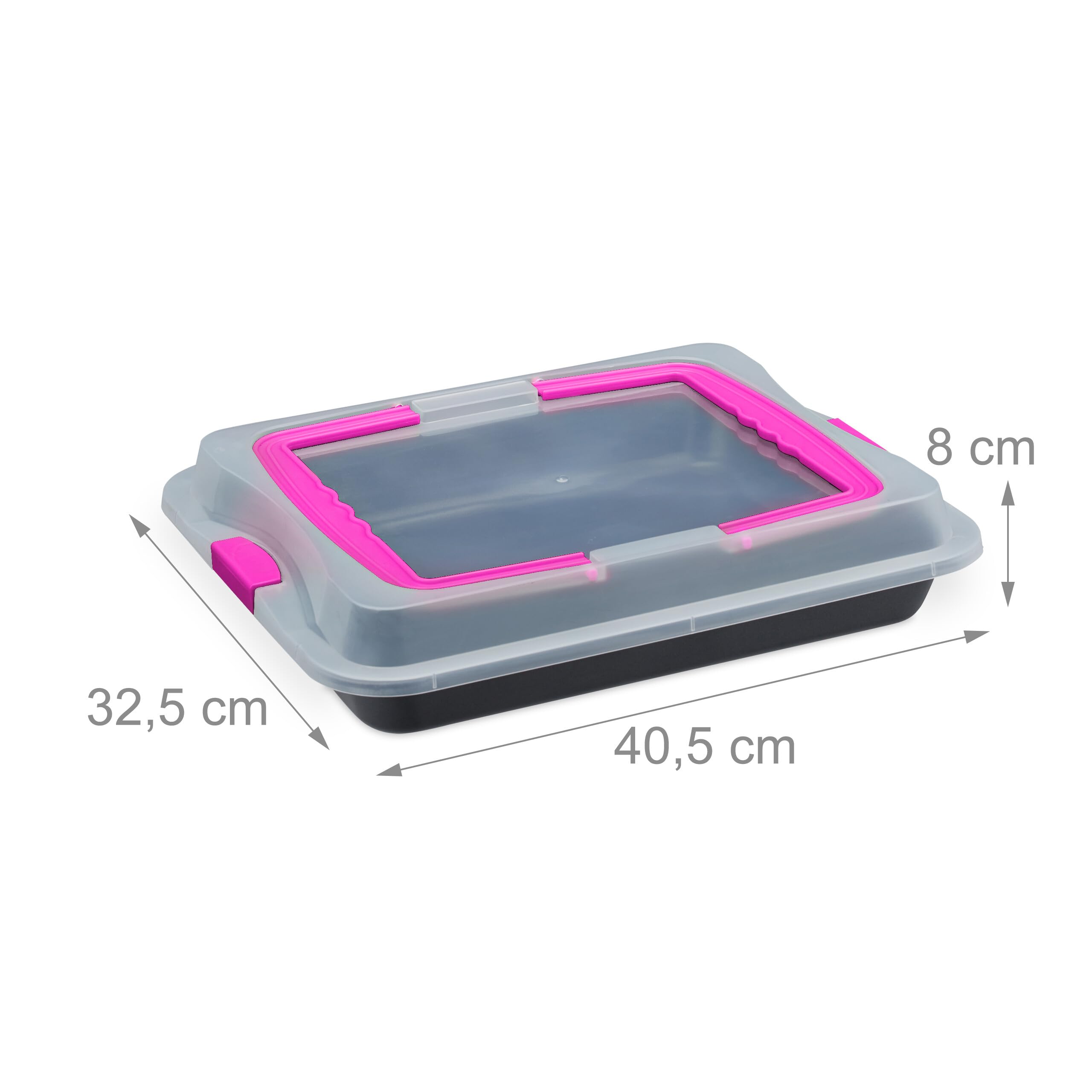 Relaxdays Teglia con Coperchio, Pirofila Rettangolare, Casseruola Portatorte con Manici, 3in1, LxP 40,5 x 32,5 cm, Rosa