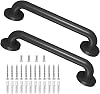 Metal Industrial Stairs Grab Wall Handrail Staircase Steps Indoor Exterior Outdoor Deck Hand Rail Safety Grab Bar (16in 2 Pack) Matte Black