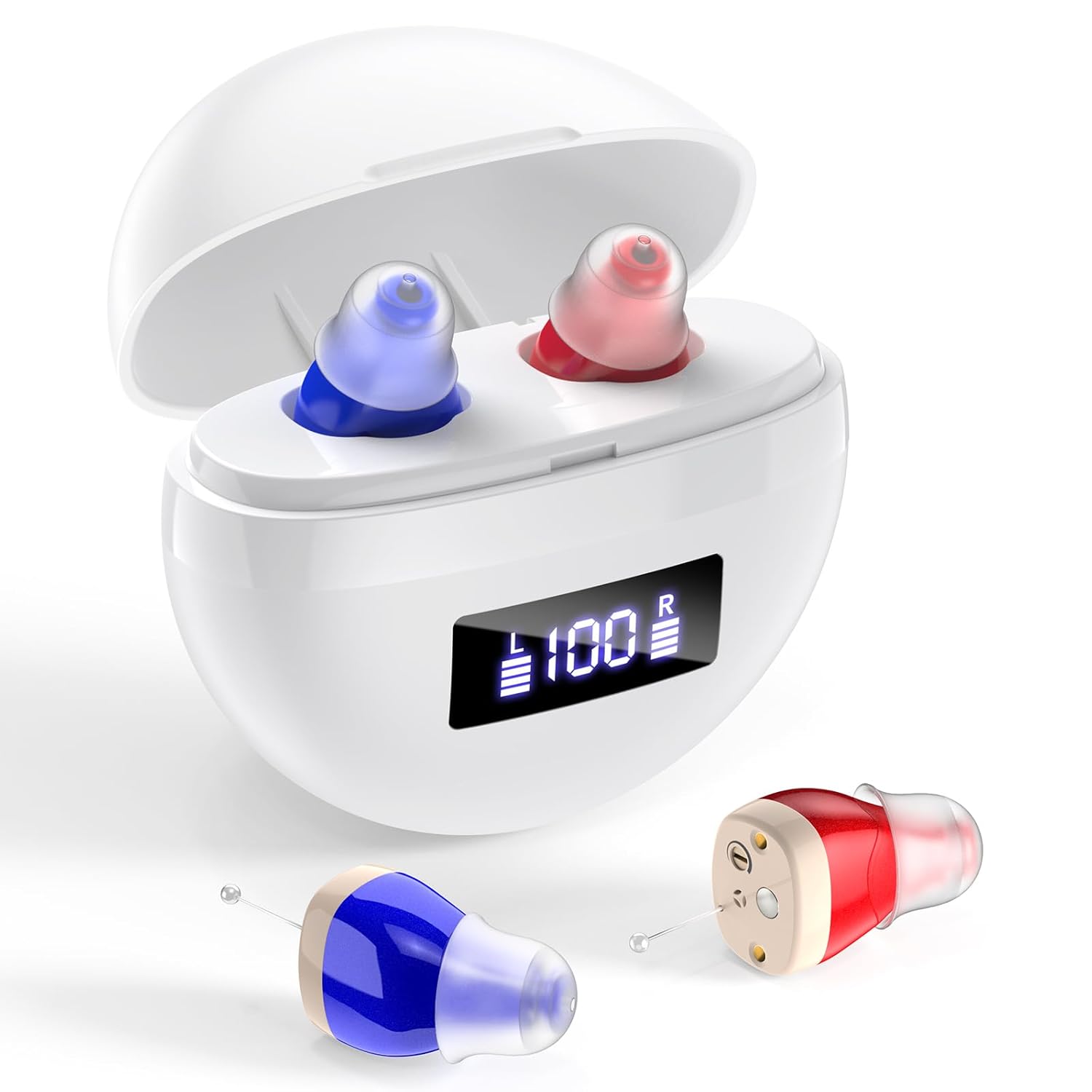 Nano Rechargeable Hearing Aids for Seniors with Noise Cancelling Invisible Hearing Amplifier for Adults Hearing Loss Digital Hearing Aids Nano with Charging Case Pair,Beige