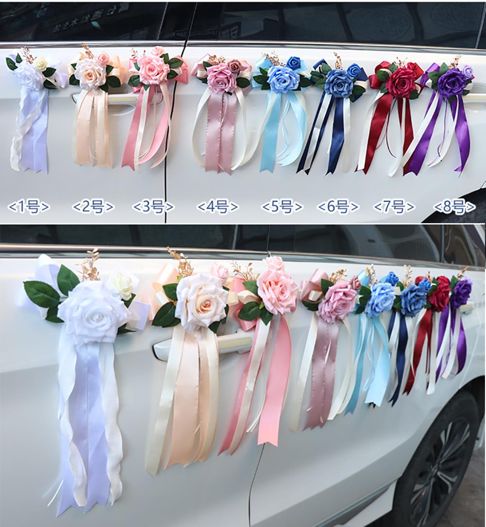 Hochzeitsauto Dekoration Künstliche Blumen Hochzeit Auto Rückspiegel Türgriff Schleifen Bnad Hochzeitschleifen Autoschleifen Autoschmuck mit Saugnäpfen Burgunderrot 12 Stück