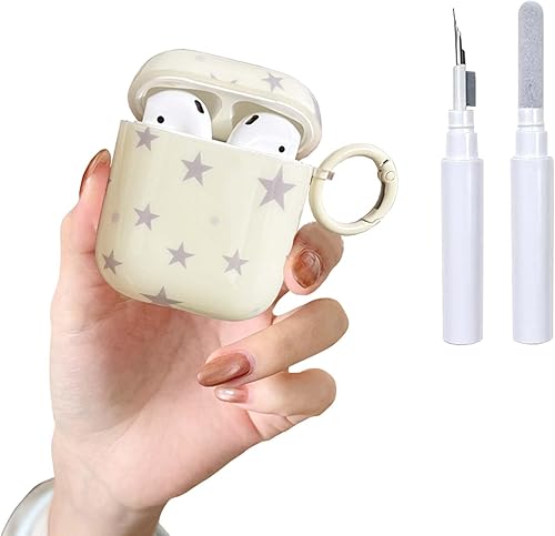 Funda para AirPods 21 con diseño de estrella bonita, con kit limpiador protector de auriculares para AirPods de 21 generación, color amarillo